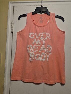Get A Grip Coral Graphic Tank Top with White Slogan - Women's Casual Tank SZ L